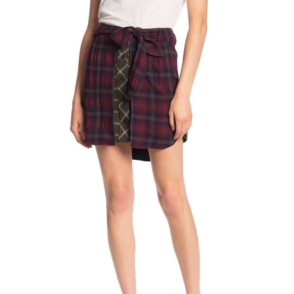 Rag & Bone Felicity Skirt 8 Tie Waist Button Front Rebel Punk Plaid Mini Wool